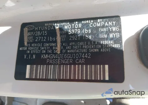 2016 Hyundai Genesis 3.8 from USA, damaged, VIN KMHGN4JE6GU107442